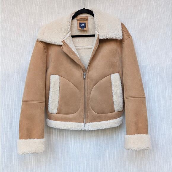 GAP Jackets & Blazers - Gap Brown Vegan Suede Sherpa-Trim Full Zip Jacket, size M
